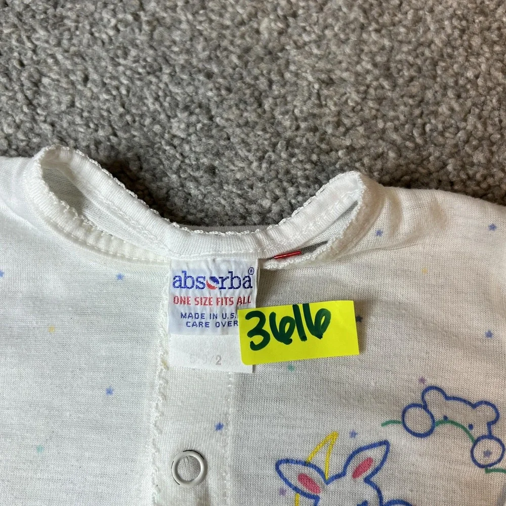 Vintage Absorba Baby Sleep Gown One‎ Size Bunny Moon Stars White Nursery USA